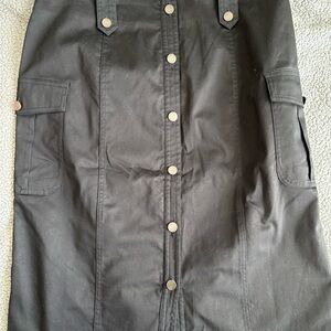 Calvin Klein Black Silver Button-Front Pencil Skirt with Side Pockets